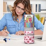 Personalisierte 3D-Effekt rosa Sterne Federtasche Design 20oz Skinny Becher mit Deckel und Stroh zurück zu Schule Anerkennung Geschenk für Lehrer Stud