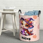 Personalizzato Highland Cow Waterproof Oxford Storage Basket con nome Grande capacità Organizzatore Regalo di Halloween per bambini