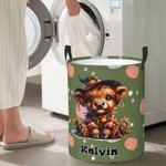 Personalizzato Highland Cow Waterproof Oxford Storage Basket con nome Grande capacità Organizzatore Regalo di Halloween per bambini
