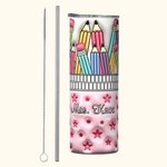 Personalisierte 3D-Effekt rosa Sterne Federtasche Design 20oz Skinny Becher mit Deckel und Stroh zurück zu Schule Anerkennung Geschenk für Lehrer Stud