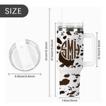 Personalized Cow Leopard Print Monogram 40oz Insulated Tumbler with Lid Straw and Handle Birthday Gift for Cowboys Cowgirls