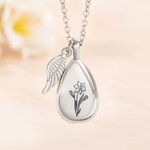 Personalizado grabado nacimiento flor lágrima cenizas colgante urna collar con ala encanto cremación joyería recuerdo conmemorativo regalo para las mujeres
