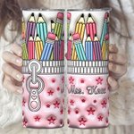 Personalisierte 3D-Effekt rosa Sterne Federtasche Design 20oz Skinny Becher mit Deckel und Stroh zurück zu Schule Anerkennung Geschenk für Lehrer Stud