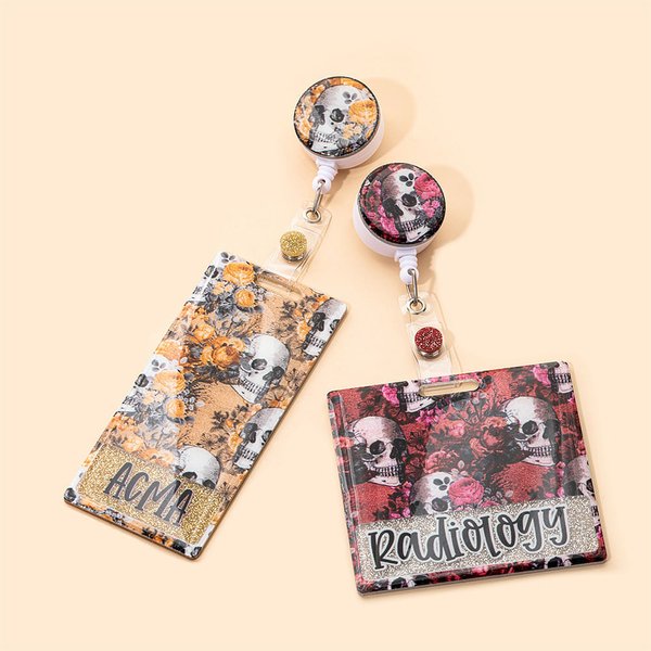 Funda para credencial de identificación con calavera Rock and Roll personalizada con amigo para credencial Gracias Regalo de Halloween para personal m