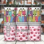 Personalisierte 3D-Effekt rosa Sterne Federtasche Design 20oz Skinny Becher mit Deckel und Stroh zurück zu Schule Anerkennung Geschenk für Lehrer Stud