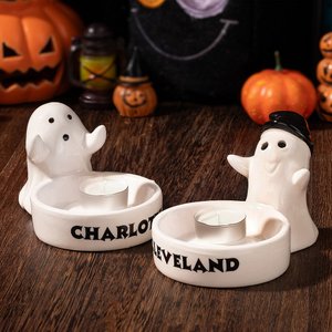 Personalisierter Süßer Kleiner Geist Kerzenhalter mit Namen aus Keramik Haus Deko Bestes Halloween Geschenk für Familie Freunde