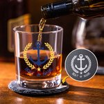 Personlig båtankermønsterdesign 10 oz whiskyglass og skiferunderleggssett med tekst Bursdag farsdagsgave til bestefar pappa whiskyelskere