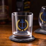 Personlig båtankermønsterdesign 10 oz whiskyglass og skiferunderleggssett med tekst Bursdag farsdagsgave til bestefar pappa whiskyelskere