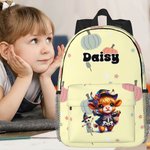 Mochila escolar infantil con nombre personalizada Halloween Highland Cow Pumpkin Design Waterproof Halloween Fall Back to School Gift for Boys Girls