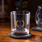 Personalized Unique Boat Anchor Design 10oz Whiskey Glasses and Slate Coaster Set with Text Birthday Father's Day Gift for Grandpa Dad Whiskey Lovers
