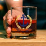 Personlig båtankermønsterdesign 10 oz whiskyglass og skiferunderleggssett med tekst Bursdag farsdagsgave til bestefar pappa whiskyelskere