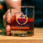 Personalized Unique Boat Anchor Design 10oz Whiskey Glasses and Slate Coaster Set with Text Birthday Father's Day Gift for Grandpa Dad Whiskey Lovers