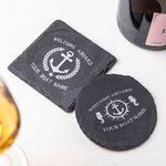 Personalized Unique Boat Anchor Design 10oz Whiskey Glasses and Slate Coaster Set with Text Birthday Father's Day Gift for Grandpa Dad Whiskey Lovers