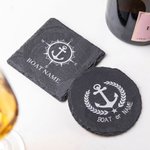 Personlig båtankermønsterdesign 10 oz whiskyglass og skiferunderleggssett med tekst Bursdag farsdagsgave til bestefar pappa whiskyelskere