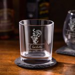 Henkilökohtainen kaiverrettu syntymä kukka Bourbon viski lasit Zodiac merkki liuskekivi Coaster nimi syntymäpäivälahja perheen ystävä