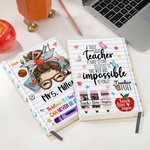 Lápiz personalizado de dibujos animados Apple Teach Love Inspire 100 páginas A5 Cuaderno de cuero forrado con nombre Regalo de agradecimiento por la v