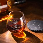 Henkilökohtainen kaiverrettu syntymä kukka Bourbon viski lasit Zodiac merkki liuskekivi Coaster nimi syntymäpäivälahja perheen ystävä
