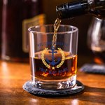 Personalized Unique Boat Anchor Design 10oz Whiskey Glasses and Slate Coaster Set with Text Birthday Father's Day Gift for Grandpa Dad Whiskey Lovers