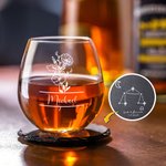 Henkilökohtainen kaiverrettu syntymä kukka Bourbon viski lasit Zodiac merkki liuskekivi Coaster nimi syntymäpäivälahja perheen ystävä