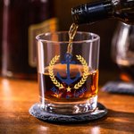 Personlig båtankermønsterdesign 10 oz whiskyglass og skiferunderleggssett med tekst Bursdag farsdagsgave til bestefar pappa whiskyelskere