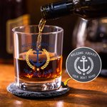 Personalized Unique Boat Anchor Design 10oz Whiskey Glasses and Slate Coaster Set with Text Birthday Father's Day Gift for Grandpa Dad Whiskey Lovers