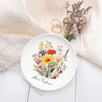 Personalized Wildflower Floral Ceramic Ring Dish Jewellery Tray with Name Wedding Engagement Bridal Shower Gift for Women