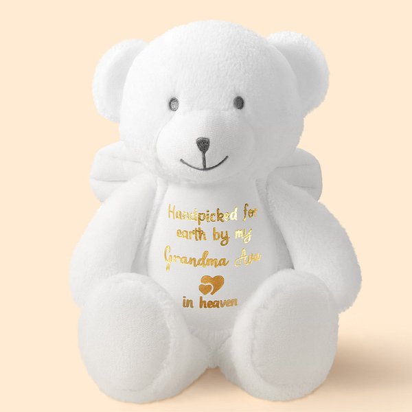 Personalized Handpicked for Earth By My Loved One Teddy Bear Plush Toy with Glitter Text  Angel Wings Pregnancy Keepsake Memorial Gift for Baby Kids