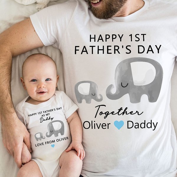 Personalizzato carino elefante 100% cotone T-shirt bambino Onesie con nome Happy 1st Father's Day regalo per il neonato nuovo papà