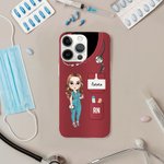 Personlig flerfarget kvinnelig sykepleier med tegneseriefigur TPU-telefonveske for iPhone med navn og stillingstittel Bursdagssykepleieruke Gave til medisinsk personale