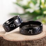 Personalized Orion Nebula Galaxy Constellation Ring Set of 2 with Engraved Text Engagement Wedding Valentine's Day Anniversary Gift for Couple
