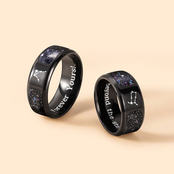 Personalized Orion Nebula Galaxy Constellation Ring Set of 2 with Engraved Text Engagement Wedding Valentine's Day Anniversary Gift for Couple