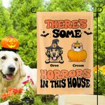 Gepersonaliseerde There's some Horrors in This House Halloween Pet Garden Flag met 1-7 Hond Kat Portret en Namen Yard Decor Halloween Gift voor Famili