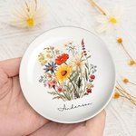 Personalized Wildflower Floral Ceramic Ring Dish Jewellery Tray with Name Wedding Engagement Bridal Shower Gift for Women