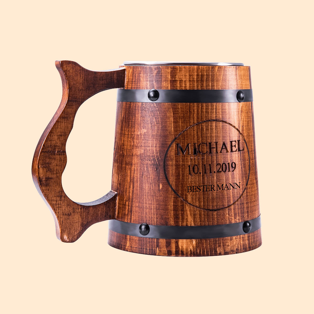 Personalisierter Holz-Bierkrug mit Namen 500ml Holzbecher Geburtstag Oktoberfest Geschenk für Papa Herren