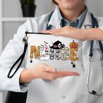 Personalisierte niedlichen Geist Krankenschwester Verband Kürbis Doodle Brief Leinen Wristlet Makeup Tasche mit Namen lustig Halloween Geschenk für Kr
