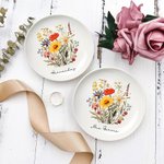 Personalized Wildflower Floral Ceramic Ring Dish Jewellery Tray with Name Wedding Engagement Bridal Shower Gift for Women
