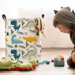 Gepersonaliseerde Leuke Dinosaurus Waterdichte Wasmand met Naam Grote Capaciteit Organisator voor Speelgoed Boeken Verjaardagscadeau voor Kinderen