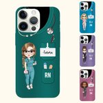 Personlig flerfarget kvinnelig sykepleier med tegneseriefigur TPU-telefonveske for iPhone med navn og stillingstittel Bursdagssykepleieruke Gave til medisinsk personale