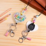 Personalized Dalmatian Dots Colorful Doodle Letter Acrylic Beaded Lanyard Badge Reel with Name and Tassel Back to School Appreciation Gift for Teacher
