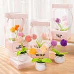 Personalized Handmade Crochet Tulips Potted Plant with Text and Gift Box Desk Decor Birthday Appreciation Gift for Teacher Mother