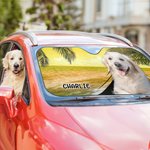 Personnalisé 1-3 Portrait d'animal de compagnie style plage pare-soleil de voiture avec nom Accessoires auto Voyage Cadeau d'anniversaire pour les amo