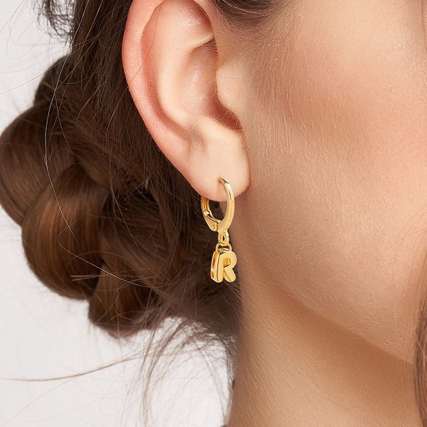 Personalised Mini 3D Bubble Initial Letter Dangle Huggie Earrings Minimalist Jewellery Birthday Anniversary Gift for Women Girls