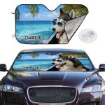Personnalisé 1-3 Portrait d'animal de compagnie style plage pare-soleil de voiture avec nom Accessoires auto Voyage Cadeau d'anniversaire pour les amo