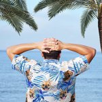 Chemise Hawaïenne Personnalisée avec Portrait Photo et Motif de Palmier Cadeau Anniversaire Vacances pour Amoureux des Animaux Famille