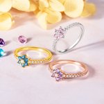 Personalized Dainty Birthstone Flower Cluster Ring with Zircon Minimalist Jewelry Birthday Anniversary Gift for Women