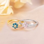Personalized Dainty Birthstone Flower Cluster Ring with Zircon Minimalist Jewelry Birthday Anniversary Gift for Women