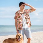 Chemise Hawaïenne Personnalisée avec Portrait Photo et Motif de Palmier Cadeau Anniversaire Vacances pour Amoureux des Animaux Famille