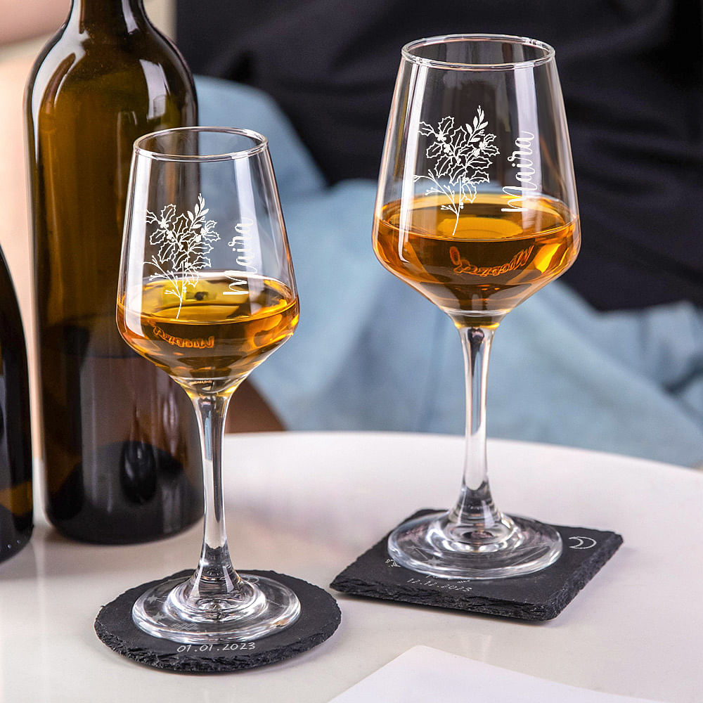 Verres à vin gravés fleur de naissance