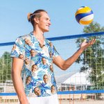 Chemise Hawaïenne Personnalisée avec Portrait Photo et Motif de Palmier Cadeau Anniversaire Vacances pour Amoureux des Animaux Famille