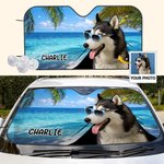 Personnalisé 1-3 Portrait d'animal de compagnie style plage pare-soleil de voiture avec nom Accessoires auto Voyage Cadeau d'anniversaire pour les amo